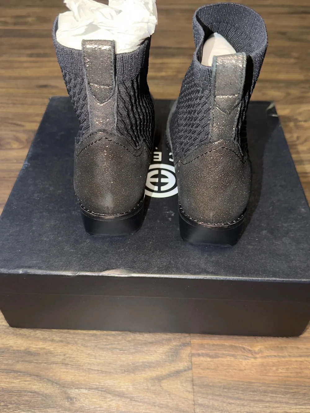 CECELIA NEW YORK Black Glitter Pointed Sock Boots